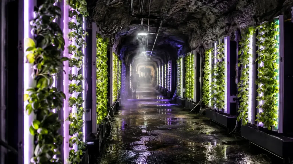 digging for salad? Growind salad and plants in vertical farming underground