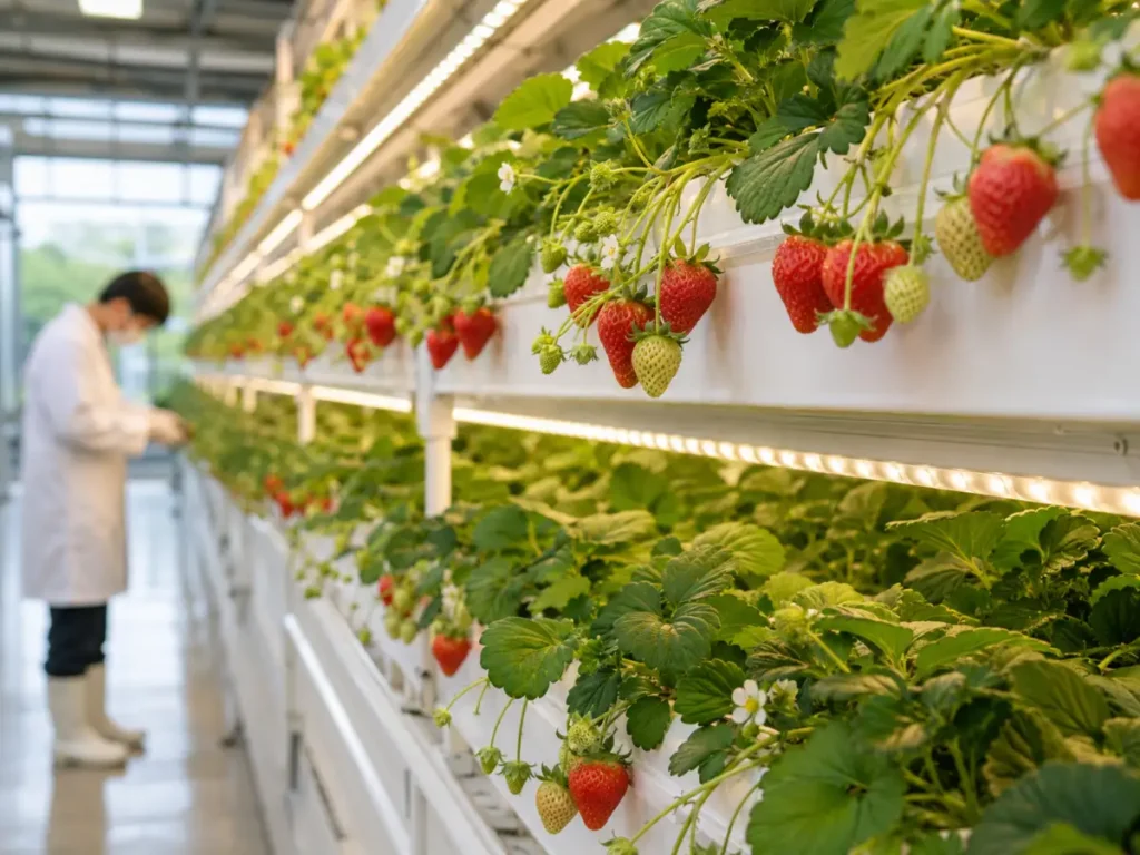 Oishii symbolic AI generated vertical farming strawberry image